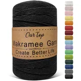 OurTop Premium Makramee Garn Schwarz, 3mm x 300m Macrame Cord Makramee Schnur Makramee Kordel, Garn für DIY Handwerk, Weben Dekoration, Hängepflanze Pflanze Aufhänger