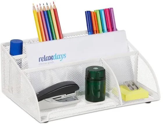 Relaxdays Schreibtisch-Organizer mit 5 Fächern Weiß