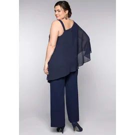 sheego Jumpsuit SHEEGO, Damen, Gr. 56, Normalgrößen, blau (marine), 95% Polyester, 5% Elasthan, unifarben, lang, Overalls Jumpsuit