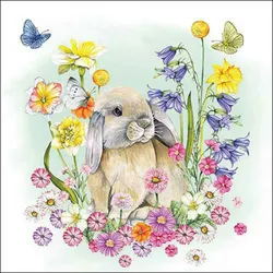 20 Servietten Papier 33x33cm 3-lag - hochwertige Einweg Papierservietten mit Hase & Blumen für Ostern Frühling Kindergeburtstag Gartenparty Babyshower
