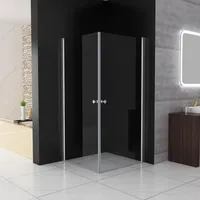 Duschkabine Eckeinstieg 80x80 x185 cm Schwingtür Duschwand mit Doppel Schwingbar Duschtür ESG Glas, Drehfalttür komplett Dusche Duschabtrennung - Silber