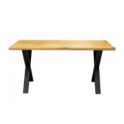 Esstisch HOME AFFAIRE "Model 1", braun (eiche natur, schwarz, natur), B:180cm H:76cm T:90cm, Tische, Eiche Massivholz und pulverbeschichtete Metallbeine
