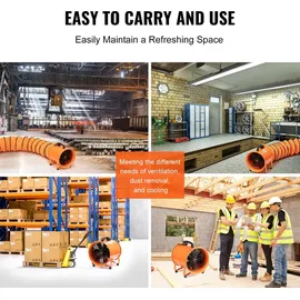 Vevor Bauventilator 367-W-AC-Motor Baugebläse 2800 U/min Baulüfter Gebläse 2574 CFM (4373 m3/h) Axiallüfter mit 5 m Schlauch Axialgebläse 79 dB Geräuschpegel Industrielüfter