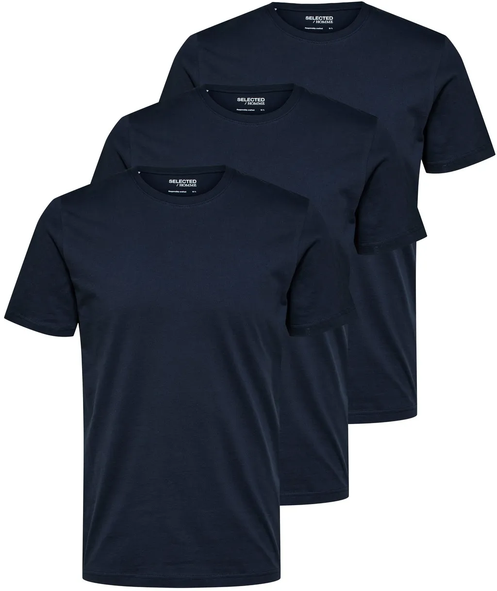 Selected Homme Herren Rundhals T-Shirt SLHAXEL - 3er Pack - Regular Fit Regular Fit Blau 16087854 M