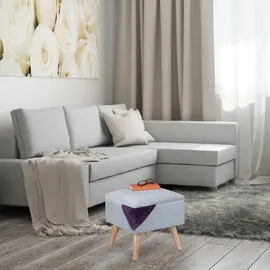 Relaxdays Samthocker mit Stauraum, gepolstert, eckig, mit Holzbeinen, Wohnzimmer Sitzhocker, HBT: 40x40x40 cm, hellgrau