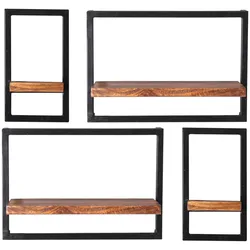 SIT Möbel PANAMA Wandregal-Set Altmetall/Mangoholz - Antikschwarz