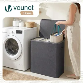 VOUNOT Vounot® Wäschekorb 3 Fächer 170L, Wäschesammler mit Deckel Anthrazit