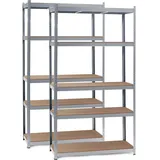 Wiltec Set 2x Schwerlastregal 100x50x200cm, Steckregal verzinkt aus Stahl, Lastenregal mit 5 Ablagen, Werkstattregal