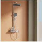 EMKE Duschsystem mit Thermostat Glasablage Handbrause 3 Strahlarten Regendusche Chrom