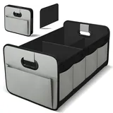 HIAHXC Kofferraum Organizer Auto, Faltbare Kofferraumtasche mit Fächern & Tragegriff,Geräumige Aufbewahrungsbox,Kofferraumtasche für Einkaufen, Camping & Auto Zubehör (Grau)