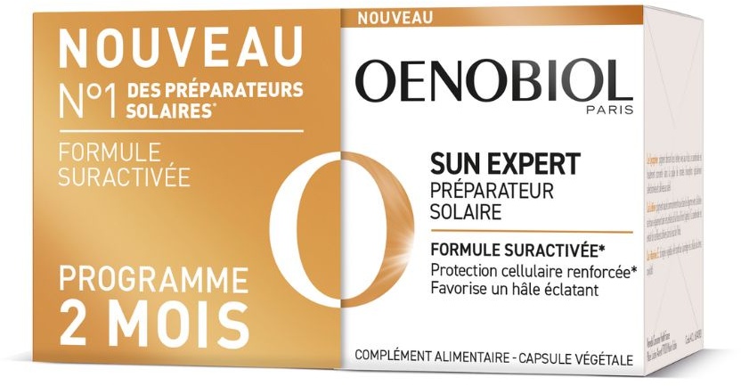 OENOBIOL SUN EXPERT Préparateur Solaire - Protection cellulaire renforcée* - Favorise un hâle intense et éclatant - Complément Alimentaire 2x30 capsules - Programme 2 mois 30x2 pc(s) capsule(s)