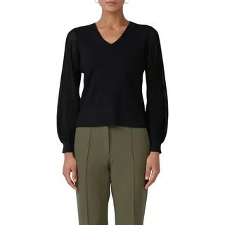 Strickpullover S.OLIVER BLACK LABEL, Damen, Gr. 38, schwarz, Strick, Obermaterial: 71% Viskose, 29% Polyester, unifarben, regular fit taillenbedeckt, V-Ausschnitt, Rippbündchen, Pullover, mit semitransparenten Ärmeln
