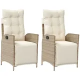 vidaXL Gartensessel mit Fußteil 2 Stk. Verstellbar Beige Poly Rattan