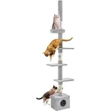 Kratzbaum XXL deckenhoch 226cm-265cm mit Katzenhaus Kratzsäulen Plattformen Grau