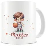 Samunshi® Kindertasse mit Namen Tasse mit Kleiner Basketballer Personalisierte Tasse mit Namen Kinder Kinderbecher mit Namen für Kindergarten oder Geburtstag weiß 300ml