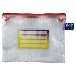 Kleinkrambeutel A6 Mesh Bag Reißverschlussbeutel aus faserverstärkter PVC-Folie mit rotem Reißverschluss – 5 Stück