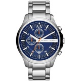 Armani Exchange Herrenuhr , QuarzChronographenwerk, 46 mm silbernes Edelstahlgehäuse mit Edelstahlarmband, AX2155, Blau