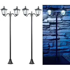 Royal Gardineer 2er-Set Solar-LED-Gartenlaterne, 2 flammig, PIR- & Dämmerungssensor