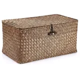 Hipiwe Weidenregalkörbe mit Deckel, handgewebter Seegraskorb, Aufbewahrungskörbe, rechteckig, Haushaltskorb, Boxen für Regal, Kleiderschrank, Zuhause, Organizer, Kaffeebraun, Größe M