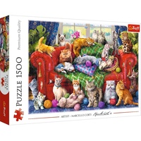 Trefl 26198 1500 Teile Katzen, Modernes DIYPuzzle, Kreative Unterhaltung, Spaß, Klassische Puzzles mit Tieren, für Erwachsene und Kinder ab 12 Jahren, Kätzchen auf dem Sofa