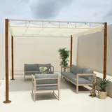 Mendler Pergola HWC-L42, Garten Pavillon Terrassenüberdachung, stabiles 7cm-Metall-Gestell 3x3m Bambus-Optik ~ creme-weiß