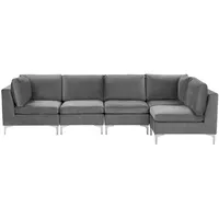 Modulares 5-Sitzer Ecksofa Samtstoff Grau linksseitig Metallbeine Modern Evja