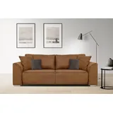 INOSIGN 3-Sitzer INOSIGN "BEATRICE, B: 250 cm - wahlweise mit Bettfunktion", gelb (curry), B:250cm H:92cm T:107cm, Sofas, u. Bettkasten, incl. 2 Zierkissen