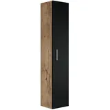 Badplaats - Badezimmer Badschrank Pluto 150cm Eiche Kastanie mit 1 Tür Kastanien Schwarz