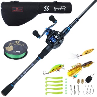Sougayilang Baitcaster Combo Angelrute und Rolle Combo, ultraleichte Baitcast-Angelrolle mit Rutentasche für Reisen, Salzwasser, Süßwasser und Anfänger, 2,1 m mit linker Handrolle mit Rutentasche