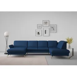 Wohnlandschaft SIT & MORE "Fashion U-Form", blau, B:338cm H:84cm T:207cm, Sofas, wahlweise mit Kopfteilverstellung, Vorziehsitz, motorisch, Nickelfüße