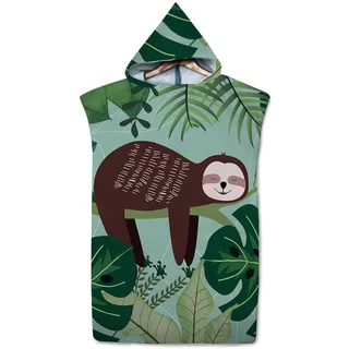 Highdi Handtuch Poncho Erwachsene Microfaser, Faultier Muster Badeponcho Surf Damen/Herren Handtuch mit Kapuze Umziehhilfe Poncho Handtuch Strandtuch Bademantel für Swimming (Monstera-Blätter)