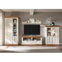 Home Affaire "Cremona", weiß (pinie weiß nb, pinie weiß nb, applikation wotan eiche nb), B:376cm, Kastenmöbel-Sets, Wohnwand