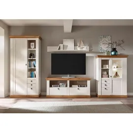 Home Affaire "Cremona", weiß (pinie weiß nb, pinie weiß nb, applikation wotan eiche nb), B:376cm, Kastenmöbel-Sets, Wohnwand