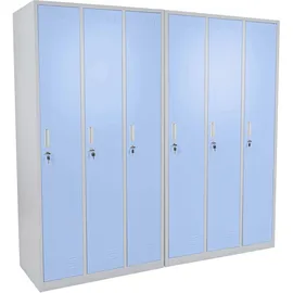 Mendler Schließfach Boston T829, Spind Wertfachschrank Schließfachschrank, Metall 6 Fächer ~ blau