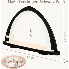 Weigla schwarz-weiß Lichterbogen zum Dekorieren, Leerbogen aus Holz schwarz (schwarz, weiß), B:52cm H:29,7cm T:9cm, Holzwerkstoff, Schwibbögen, Made in Germany, für Weihnachten und das ganze Jahr aus dem Erzgebirge