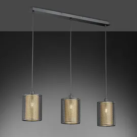 WOFI Hängeleuchte 3 flammig Pendelleuchte schwarz Esszimmerlampe Höhenverstellbar, Metall goldfarben, 3x E14 Fassungen, Lxbxh 85x15x150cm, 12109
