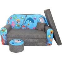 Kindersofa Hai Grau Ocean II Sofa Kinderzimmersofa zum Aufklappen Bettfunktion