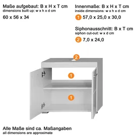 trendteam Waschbeckenunterschrank 1 Einlegeboden 60 x 56 x 34 cm Braun