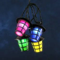 Konstsmide LED Lampion Lichterkette, 20 bunten Laternen, 20 kalt weiße Dioden, 24V Außentrafo, schwarzes Kabel