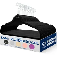 SereneLife 50 Kleiderbügel Schwarz & Rutschfest – Kleiderbügel Samt