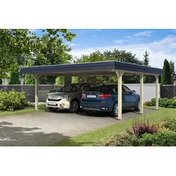Skan Holz Walmdach Carport 630cm farblich unbehandelt Holzcarport