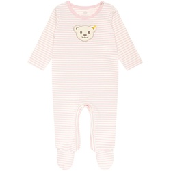 Steiff Baby Strampler - Einteiler, Baumwolle, Bär, Streifen, Druckknöpfe, Logo, langarm Rosa/Weiß 74