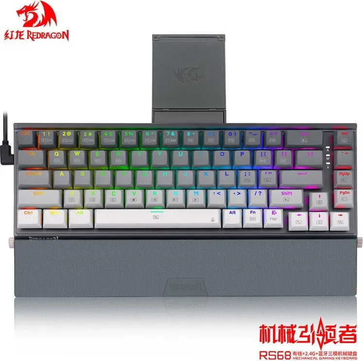 RS68 die dritte Mock-Prüfung, kabellose mechanische Tastatur aus Aluminiumlegierung, Tastenschalterhalterung, Hot-Swap, kabelgebunden, kabellos, Bluetooth, abnehmbare Handstütze, E-Sport-/Office-Tastatur, Deep Space Grau