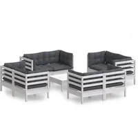 vidaXL Garten-Lounge-Set 9-tlg. mit Anthrazit Kissen Kiefernholz weiß