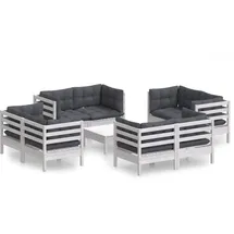vidaXL Garten-Lounge-Set 9-tlg. mit Anthrazit Kissen Kiefernholz weiß