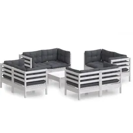 vidaXL Garten-Lounge-Set 9-tlg. mit Anthrazit Kissen Kiefernholz weiß