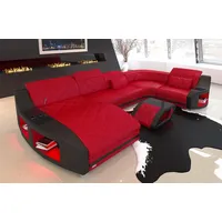 Sofa Dreams Wohnlandschaft Sofa Leder Swing U Form Ledersofa Ledercouch, Couch, mit LED, wahlweise mit Bettfunktion als Schlafsofa, Designersofa rot|schwarz
