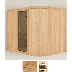 Sauna KARIBU "Thyra 4", beige (naturbelassen), ohne Ofen, (ohne Ofen), Saunen, ohne Ofen