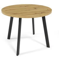 GRAINGOLD Loft runder Tisch 100 cm Gawin  - Holz und Metall, Loft, Ausklapbar Tisch - Lofttisch, Wohnzimmer - Eiche Sonoma