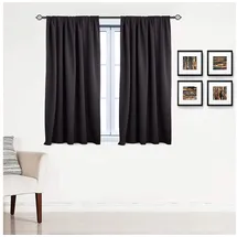 Woltu Gardine Kräuselband 135 x 175 cm Schwarz 2 St.